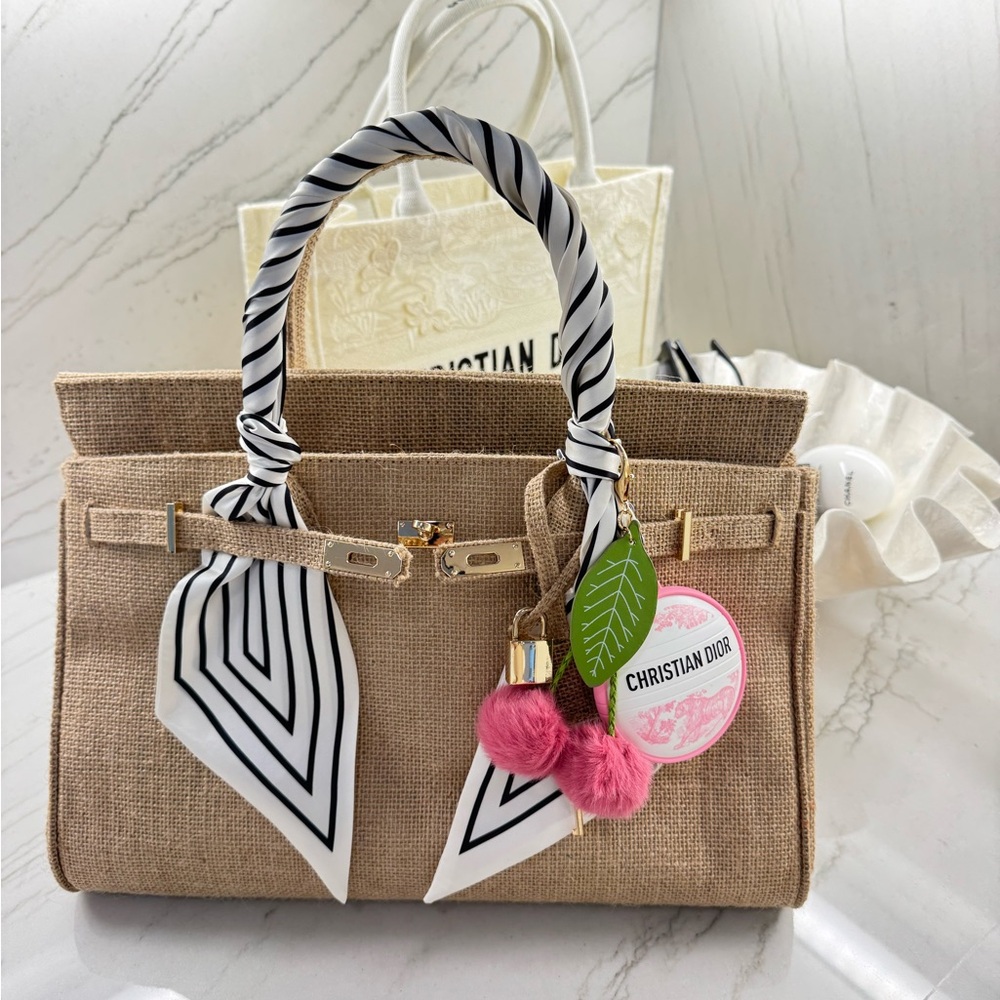 Burlap tote with Gold Hardware